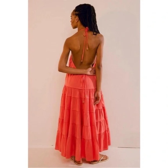 Free People Somewhere Sunny Drop-waist Maxi Dress in Radiant Watermelon Siz - Picture 1 of 8